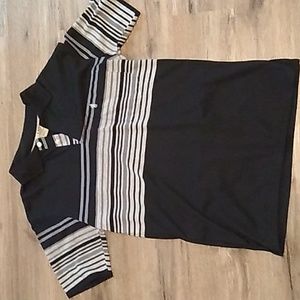 Brand Lada    fitted small black button shirt  gray and black stripes semi used